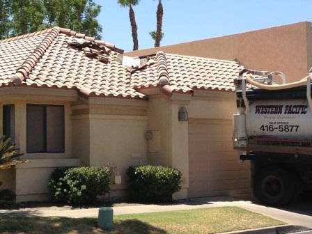Roof being repaired by Western Pacific Roofing